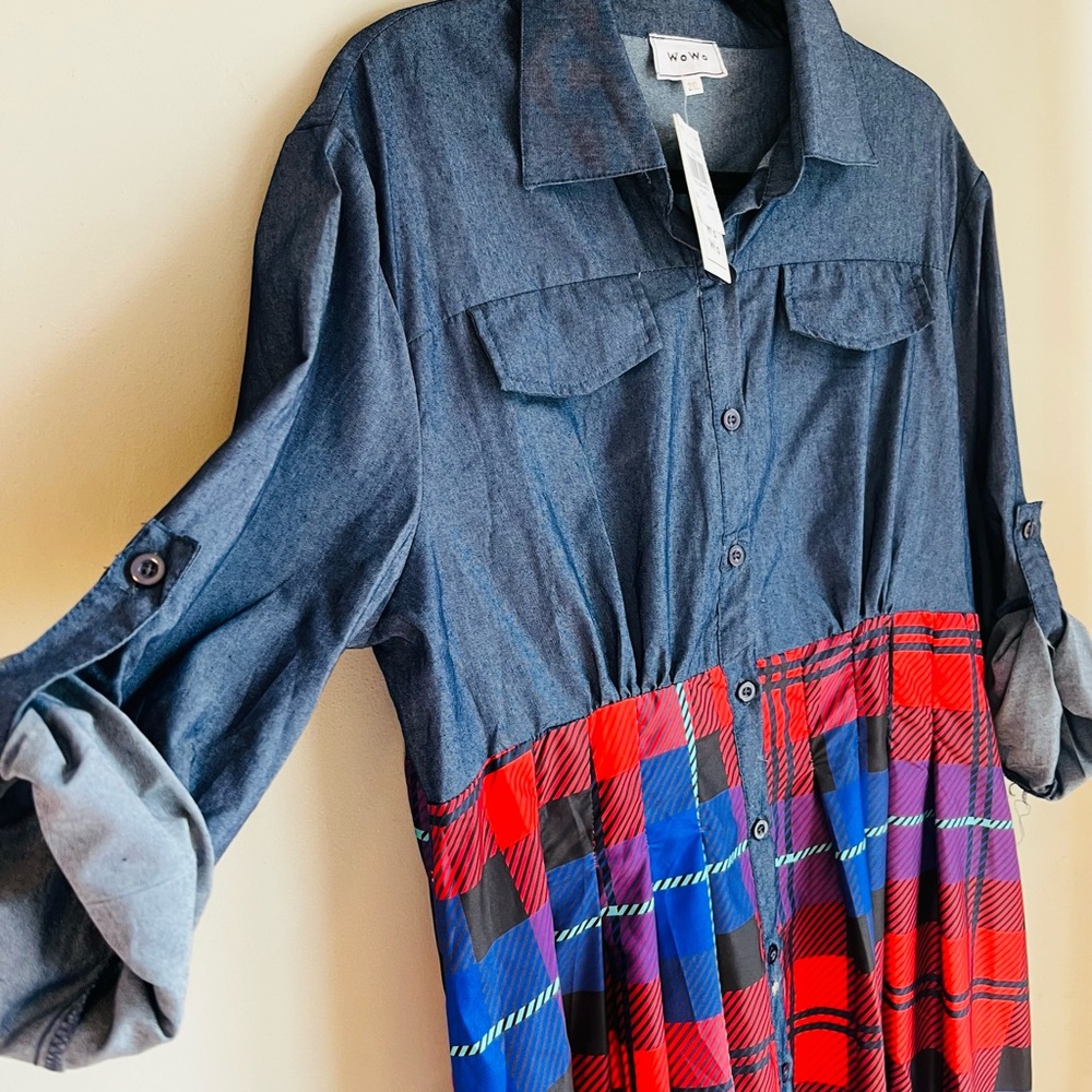 Wowo Plaid Red and Blue Women’s Dress Size 2X NWT - Picture 3 of 10